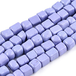 Lilac Opaque Spray Painted Glass Bead Strands, Rectangle, Lilac, 2~4.5x3.5~4x3.5~4mm, Hole: 1.2mm, about 105~110pcs/strand, 14.88 inch~15.28 inch(37.8~38.8cm)