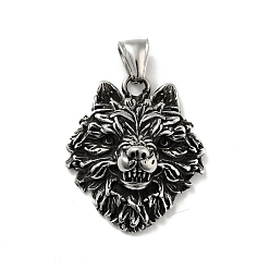 Antik Silber Farbe 304 Edelstahl Anhänger, Wolf, Antik Silber Farbe, 32x25.5x15 mm, Bohrung: 4x8.5 mm