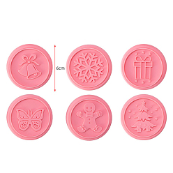 Pink Cookie Stamps Set, including Food Grade Sillicone Cookie Stamps, 430 Stainless Steel Ring Cutter and Plastic Handle, for Christmas and Daily Baking, Pink, 60~70x25~60mm, 8pcs/set