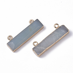 Flower Amazonite Natural Flower Amazonite Charms, with Edge Golden Plated Iron Loops, Rectangle, 11x30.5x5mm, Hole: 1.8mm