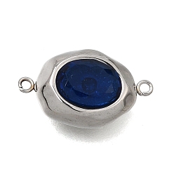 Azul Medio 304 Colgantes conectores de acero inoxidable y circonita cúbica, enlaces ovales, facetados, color acero inoxidable, azul medio, 17x10x6 mm, agujero: 1 mm