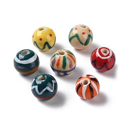 Mixed Color Handmade Porcelain Beads, Famille Rose Porcelain, Round, Mixed Color, 10mm, Hole: 1.6mm
