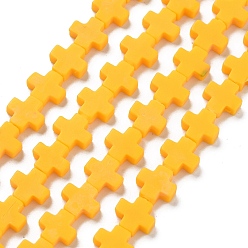 Золотистый Синтетические коралловые бусины ниток, окрашенные, крестик, золотые, 7.5~8.5x8~9x3~3.5 мм, отверстие : 1 мм, около 40 шт / нитка, 12.5 дюйм ~ 12.7 дюйм (31.8~32.3 см)