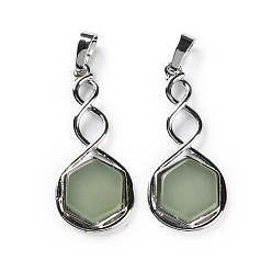 Зеленый Авантюрин Естественный зеленый авантюрин подвески, покрытие стойки латунные шестигранные подвески, без свинца и без кадмия, платина, 37.5x17x4.5~5 мм, отверстие : 6.5x5 мм