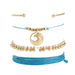 golden Retro Heart Moon Beaded Handmade Braided Bracelet Set (4 Pieces)