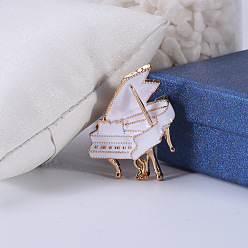 White Piano Enamel Pins, Alloy Brooches for Girl Women Gift, White, 43x31mm