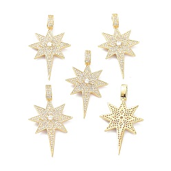 Real 18K Gold Plated Brass Micro Pave Clear Cubic Zirconia Pendants, Long-Lasting Plated, Star, Real 18K Gold Plated, 43.5x25x3mm, Hole: 7x3.5mm