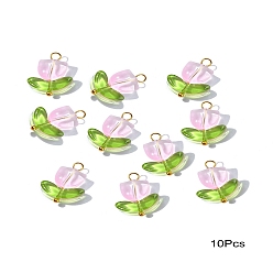 Pink Подвески лэмпворк ручной работы, с медными петлями, цветок, розовые, 20 мм, отверстие : 2 мм