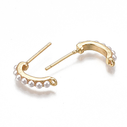Real 18K Gold Plated Brass Stud Earring Findings, with Loop, ABS Plastic Imitation Pearl, Nickel Free, Real 18K Gold Plated, 17~18x13~14mm, Hole: 1mm, Pin: 0.8mm