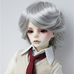 WhiteSmoke Imitation Mohair Doll Curly Wig Hair, for 1/3 DIY Boy BJD Makings Accessories, WhiteSmoke, fit for 8~9 inch(20.32~22.86cm) head circumference