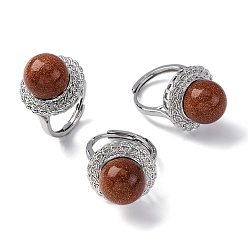 Камень с Пылевым Золотом Синтетический авантюрин круглые регулируемые кольца для пальцев, платиновое латунное кольцо, стойки покрытие, долговечный, круглый : 21 мм, внутренний диаметр: американский размер 8 1/2 (18.5 мм)