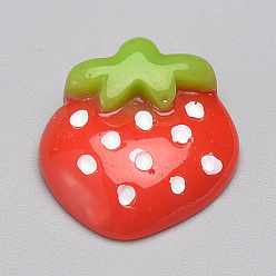 Red Resin Decoden Cabochons, Strawberry, Red, 15x16x5.5mm