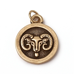 Aries Brass Pendants, with Jump Rings, Long-Lasting Plated, Flat Round with 12 Constellation/Zodiac Sign, Antique Bronze, Aries, 18.5x15x2mm, Jump Ring: 5x0.7mm, Inner Diameter: 3.6mm