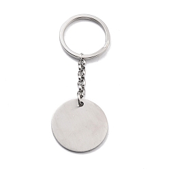 Stainless Steel Color 304 Stainless Steel Keychain, Stamping Blank Tag, Flat Round, Stainless Steel Color, 88mm