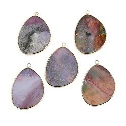 (RRHB277) Кристалл на подкладке из медово-бежевого цвета Природного индийского агата подвески, подвески в форме яиц из латуни, золотые, 41.5~43x30.5~31x2.4 мм, отверстие : 1.3~2 мм