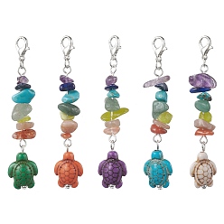 Tortoise Synthetic Turquoise Pendant Decorations, with Alloy Findings, Tortoise, 71.5mm