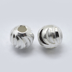 Silver 925 Sterling Silver Corrugated Spacer Beads, Round, Silver, 4x3.5mm, Hole: 1mm, about 50pcs/5g