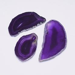 Purple Natural Agate Pendants, Dyed, Nuggets, Purple, 60~85x35~55x5mm, Hole: 2mm