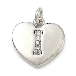 Letter I Латунные микропаве прозрачные подвески с фианитом, сердце прелести, без кадмия и без свинца, стойки покрытие, долговечный, платина, Буква "i", 15x15x2 мм, отверстие : 3 мм