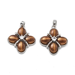 Платина Латунные подвески из тигрового глаза, , платина, 24x21x6.5 мм, отверстие : 4x3 мм