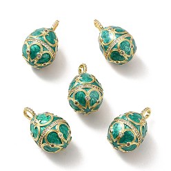 Teal Rack Plating Brass Micro Pave Cubic Zirconia Enamel Pendants, Real 18K Gold Plated, Cadmium Free & Lead Free & Nickle Free, Egg, Teal, 27x15~16.5mm, Hole: 3.5~2mm