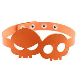 orange Bold Skull Necklace for Halloween Costume - Statement Choker Collar Chain Jewelry