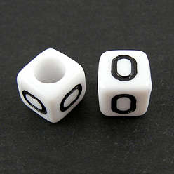 Letter O Letter Acrylic European Beads, Horizontal Hole, Cube, Letter.O, 10x10x10mm, Hole: 3.5~4mm, about 598pcs/500g