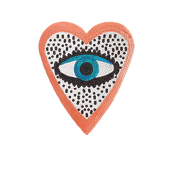 Orange Fer à repasser informatisé / coudre des patchs, accessoires de costumes, appliques paillette, coeur avec des yeux, orange, 230x190mm