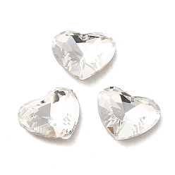 Crystal Glass Rhinestone Cabochons, Point Back & Back Plated, Faceted, Heart, Crystal, 7x8x3mm