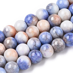 Royal Blue Opaque Crackle Glass Round Beads Strands, Imitation Stones, Round, Royal Blue, 10mm, Hole: 1.5mm, about 80pcs/strand, 30.31~31.10 inch(77~79cm)