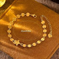 Doré  Laiton lien étoiles bracelets, Bracelets à chaînette plate à paillettes pour femmes, or, 9.06 pouce (23 cm)
