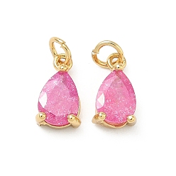 Ярко-Розовый Кулон из циркония, слезинки, без свинца и без кадмия, стойки покрытие, долговечный, реальный 18 k позолоченный, ярко-розовый, 10x5.5x4 мм, Перейти кольцо: 4x0.8 мм, 2.5 мм внутренним диаметром