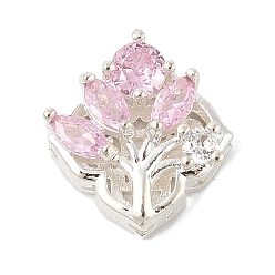 Бледно-Розовый Латунные микро проложить кубического циркония бусы, древо жизни, без свинца и без кадмия, долговечный, розовый жемчуг, 13x13.5x6.5 мм, отверстие : 1.8 мм