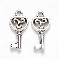 Antique Silver Tibetan Style Alloy Pendants, Skeleton Key, Cadmium Free & Lead Free, Antique Silver, 22x9.5x2.5mm, Hole: 1.8mm, about 1190pcs/1000g