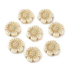 Beige Plating Acrylic Beads, Golden Metal Enlaced, Flower, Beige, 12x13x3.7mm, Hole: 1.2mm, about 1150pcs/500g