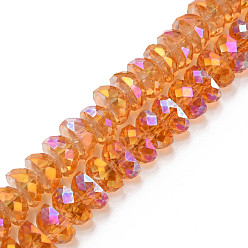 Orange Foncé Plaquent verre transparent perles brins, facette, demi-tour, orange foncé, 9x5mm, Trou: 1.6mm, Environ 75 pcs/chapelet, 16.14 pouce (41 cm)