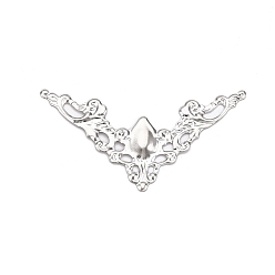 Платина Железа филигранной столяры, гравированные металлические украшения, угловая форма с цветком, платина, 31x56.5x1.5 мм