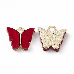 Red Acrylic Charms, with Light Gold Tone Alloy Finding, Butterfly Charm, Red, 13x14x3mm, Hole: 2mm