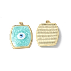 Turquoise Brass Enamel Pendants, Real 18K Gold Plated, Long-Lasting Plated, Rectangle with Evil Eye Charm, Turquoise, 29.5x21x2.5mm, Hole: 1.8mm