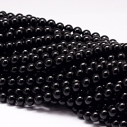 Tourmaline Natural Black Tourmaline Beads Strands, Grade AB, Round, 10mm, Hole: 1mm, about 38pcs/strand, 15.7 inch