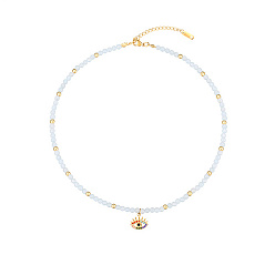Amazonite Natural Amazonite Beaded Necklaces, with Golden Plated Metal Eye Charms, 15.75 inch(40cm), Charm: 13.7x13.8mm