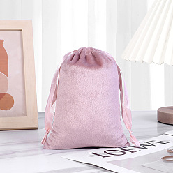Pearl Pink Velvet Storage Bags, Drawstring Pouches Packaging Bag, Rectangle, Pearl Pink, 10x8cm