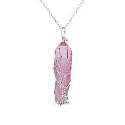 Flamingo Dyed Natural Quartz Crystal Pendant Necklace, Irregular Bullet, Flamingo, 20.47 inch(52cm)