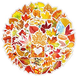 Mixed Color 50Pcs Thanksgiving Day Maple Leaf PVC Sticker Labels, Autumn Self-adhesive Waterproof Decals, for Suitcase, Skateboard, Refrigerator, Helmet, Mobile Phone Shell, Mixed Color, 40~70mm