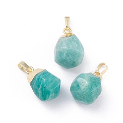 Amazonite Natural Amazonite Pendants, with Brass Bails, Faceted, Teardrop, Golden, 19~21x12~14x11~15mm, Hole: 5x3mm