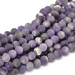 Amethyst Frosted Natural Amethyst Round Bead Strands, 10mm, Hole: 1mm, about 38pcs/strand, 15.74 inch