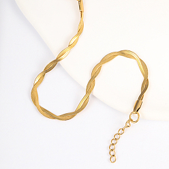Golden Stainless Steel Twist Rope Bracelet, Herringbone Chain Bracelet, Golden, No Size