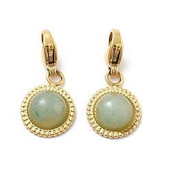 Зеленый Авантюрин Подвеска из натурального зеленого авантюрина, с 304 из нержавеющей стали Lobster Claw застежками, ионное покрытие (ip), реальный 14 k позолоченный, полукруглый, 23 мм