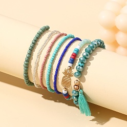 Зеленый Браслет из богемных этнических стеклянных бусин - многослойная обертка, эластичный браслет разных цветов, зелёные, показать на картинке