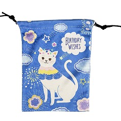 Cat Shape Lint Packing Pouches Drawstring Bags, Birthday Gift Treat Bags, Party Favors Supplies, Rectangle, Cat Pattern, 18x13cm